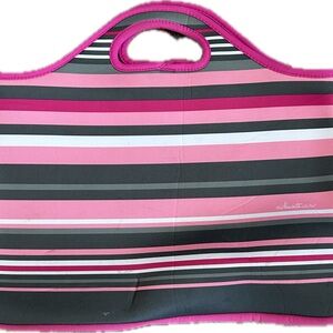 Macbeth Collection Pink and Gray Striped Tote